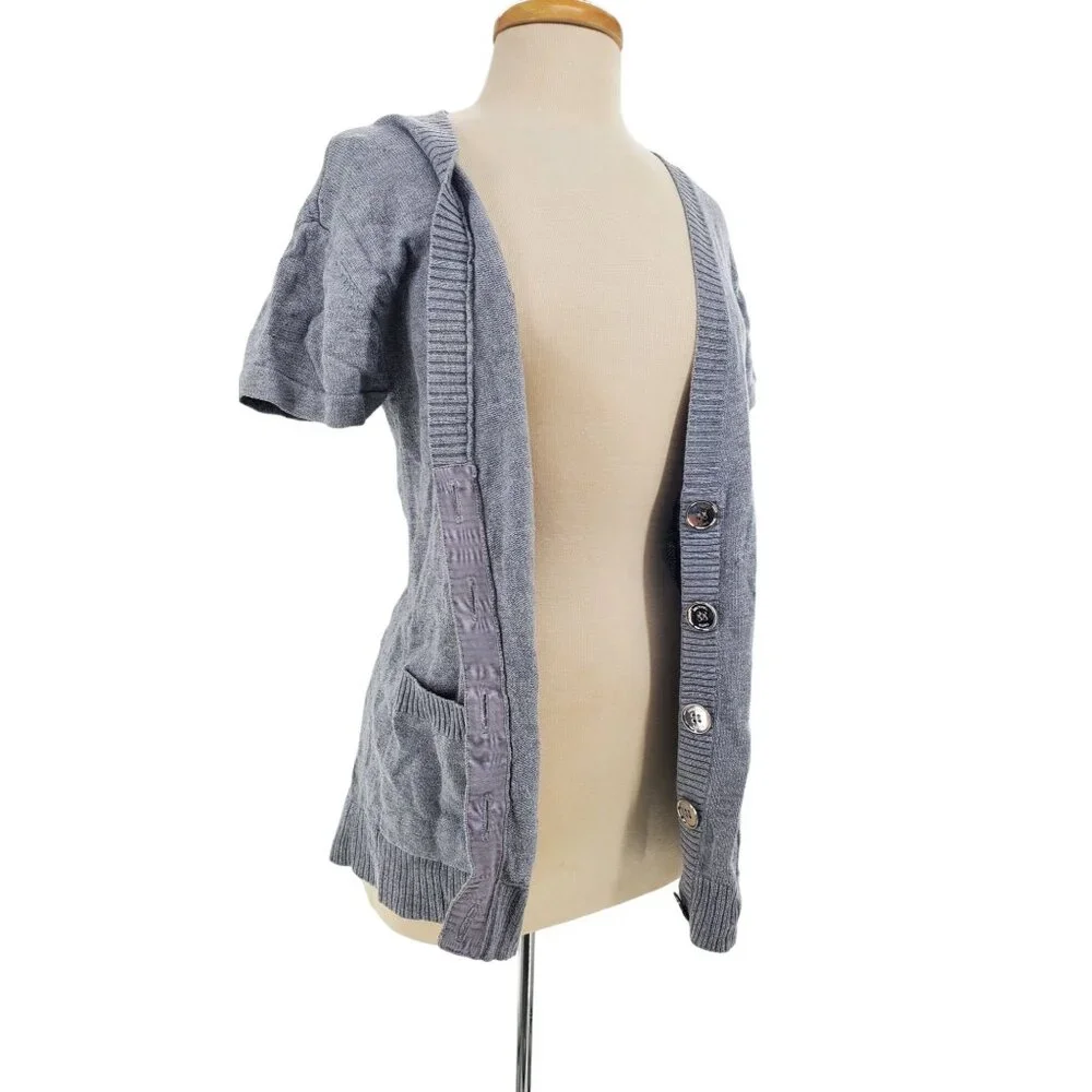Michael Kors Med Cardigan Button Sweater Oversized Patch Pocket Lambswool Cotton